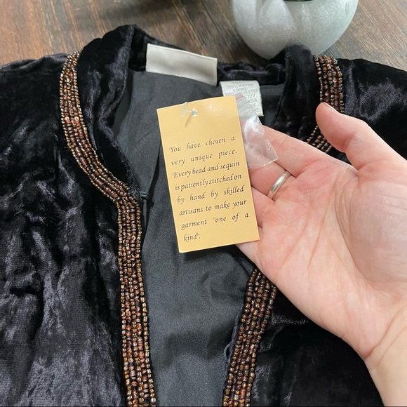NWT Soft Surroundings black velvet brown beaded embroidered sequin jacket XS - Picture 2 of 13